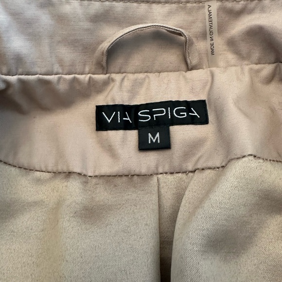 Via Spiga Tan Belted Double-Breasted Trench Coat Pleated Womens M - Picture 10 of 11